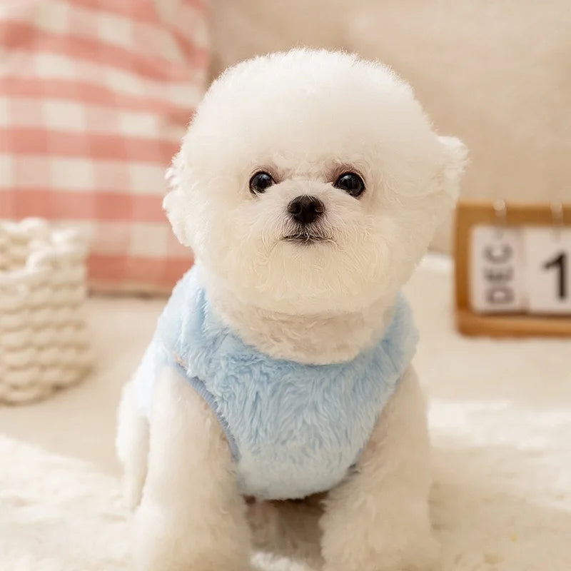 Solid Pink Fluffy Pet Dog Winter Clothes Flower Decorate Breathable Warm Cat Overalls Unisex Yorkshire Autumn Small Puppy Vests