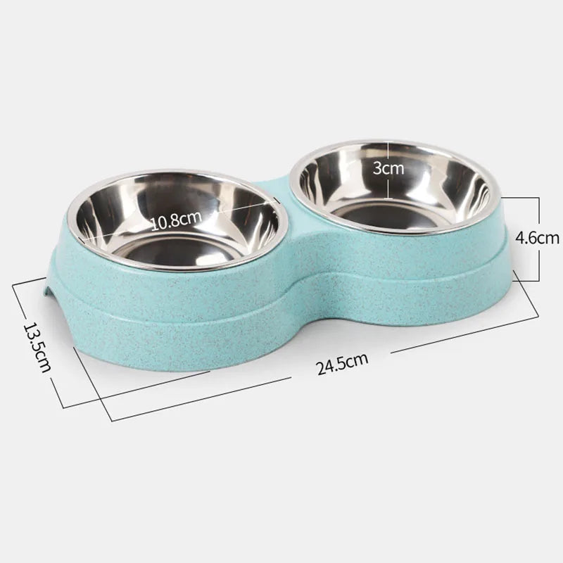 Pet Stainless Steel Bowls Double Puppy Dog Food and Water Bowls Set Cat Bowls Pet Feeder Dishes Dual Bowls for Small Dogs Cats
