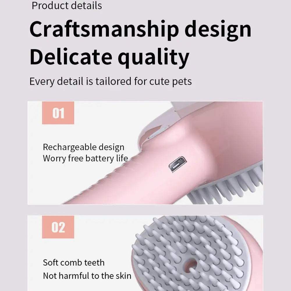 Steam Brush for Cats Rechargeable Handheld Electric Grooming Steam Brush Massage Brush with Ergonomic Handle 150mAh Battery