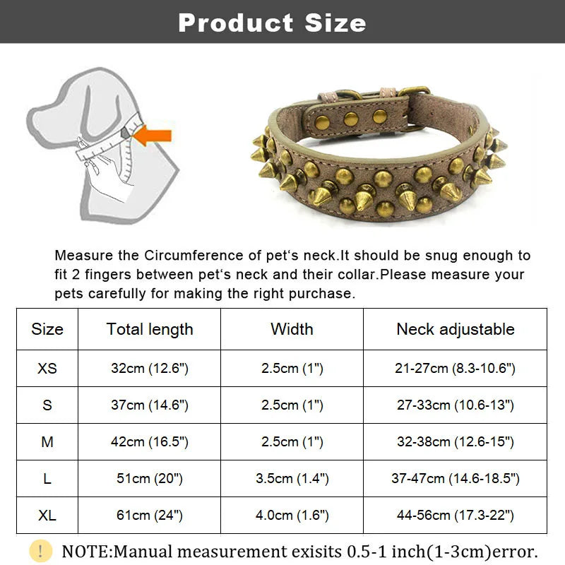 Bronze Spiked Studded Leather Dog Collars For Small Medium Large Dogs Pet Spike Collar Rivets Anti-Bite Pet Products Neck Strap