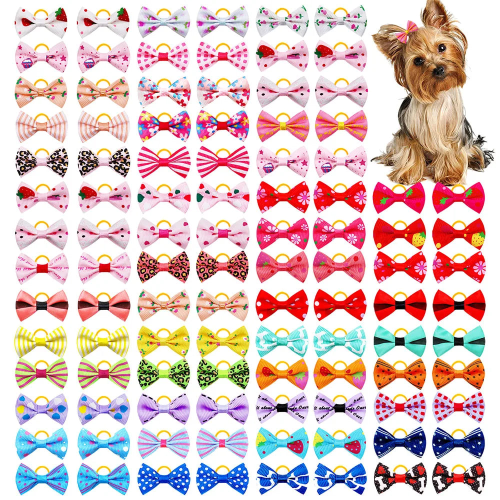 30PCS Dog Bow With Rubber Band Dog Hair Accessories Handmade Movable Puppy Bows For Dogs and Cats Cute Pet Accessories