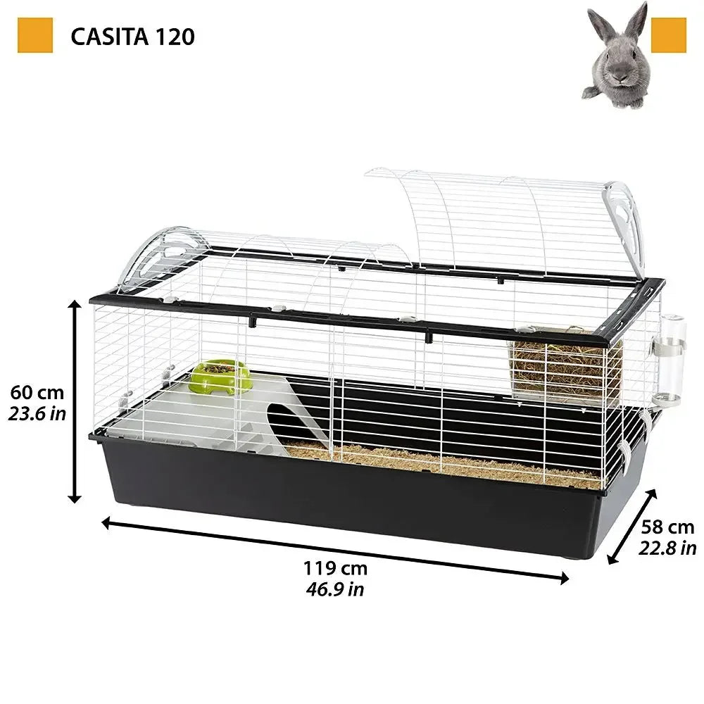 Rabbit Cage CASITA 120, Guinea Pigs Small Animals, Rounded Openable Roof, with Accessories