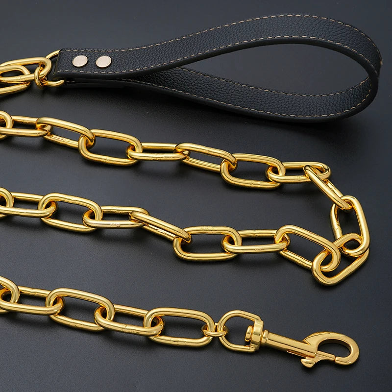 Chain Dog Leash Chew Proof, Metal Slip Chain Dog Leash with PU Handle, Heavy Duty Leashes for Medium Large Dogs Training Walking