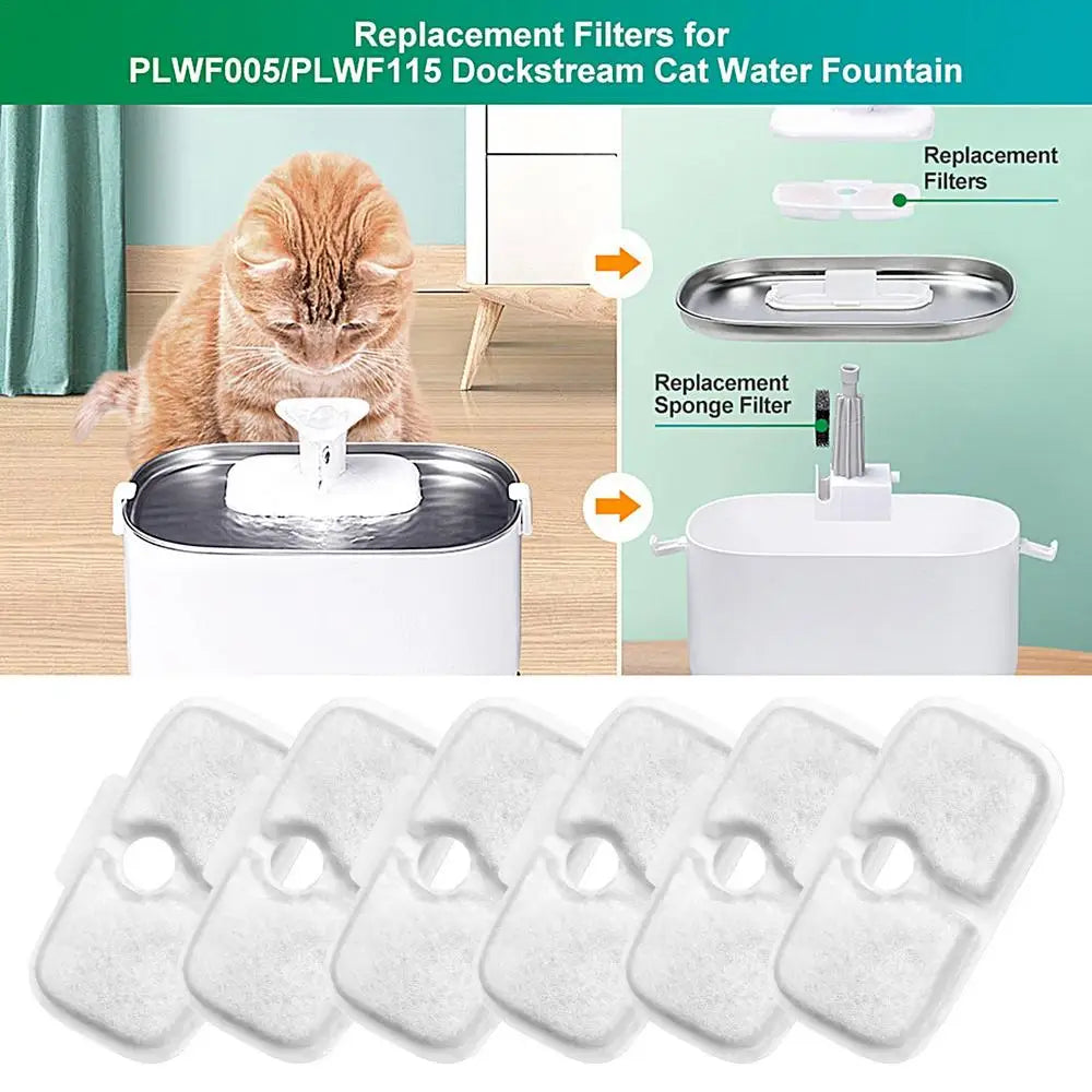 6PCS Cat Water Fountain Filter Activated Charcoal Sponge Pet Safe Water Fountain Filters Water Filter for Cat Fountain Pet Care