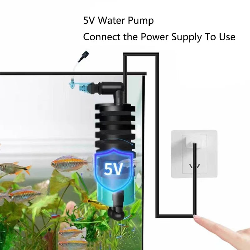 Aquarium USB Filter With Water Pump Electric For Fish Tank Air Pump Skimmer Biochemical Sponge Aquarium Bio Filter USB Connector