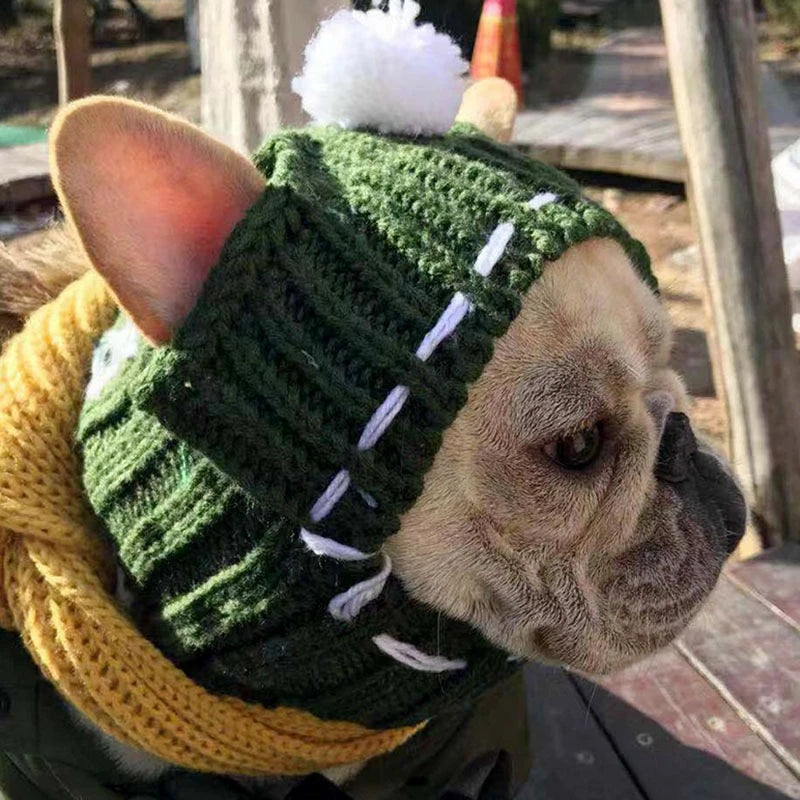 Solid Wool Knitting Pet Dog Hat New Year Protective Head Wear French Bulldog Kitten Accessories Versatile Outdoor Pet York Scarf