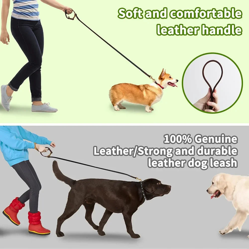 Multi-functional Dog Leash Strong and Soft Real Leather Dog Leash Adjustable Hands Free Crossbody Double Dog Leash for All Dogs