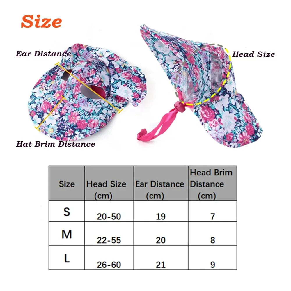 Dog Hat with Ear Holes for Outdoor Sun Protection Floral Dog Cap Female Summer Pet Visor Sunbonnet Adjustable for Girl Puppies