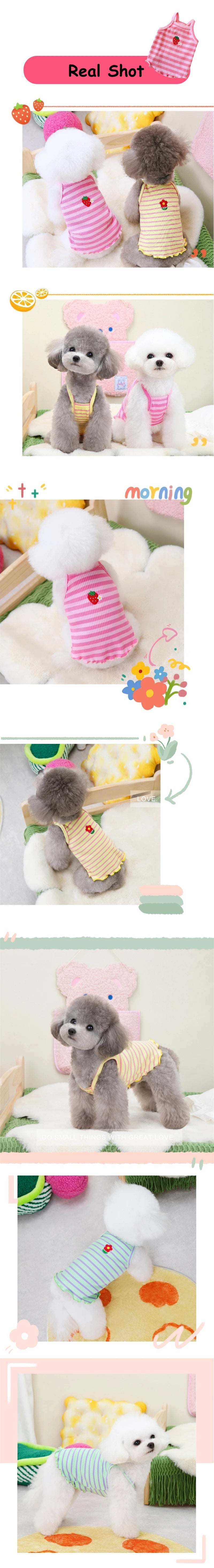 Flower Embroidery Pet Vest for Small Dogs Sweet Summer Striped Teddy Bear Cat Clothes Soft Cotton Designer Puppy Kitten T Shirt