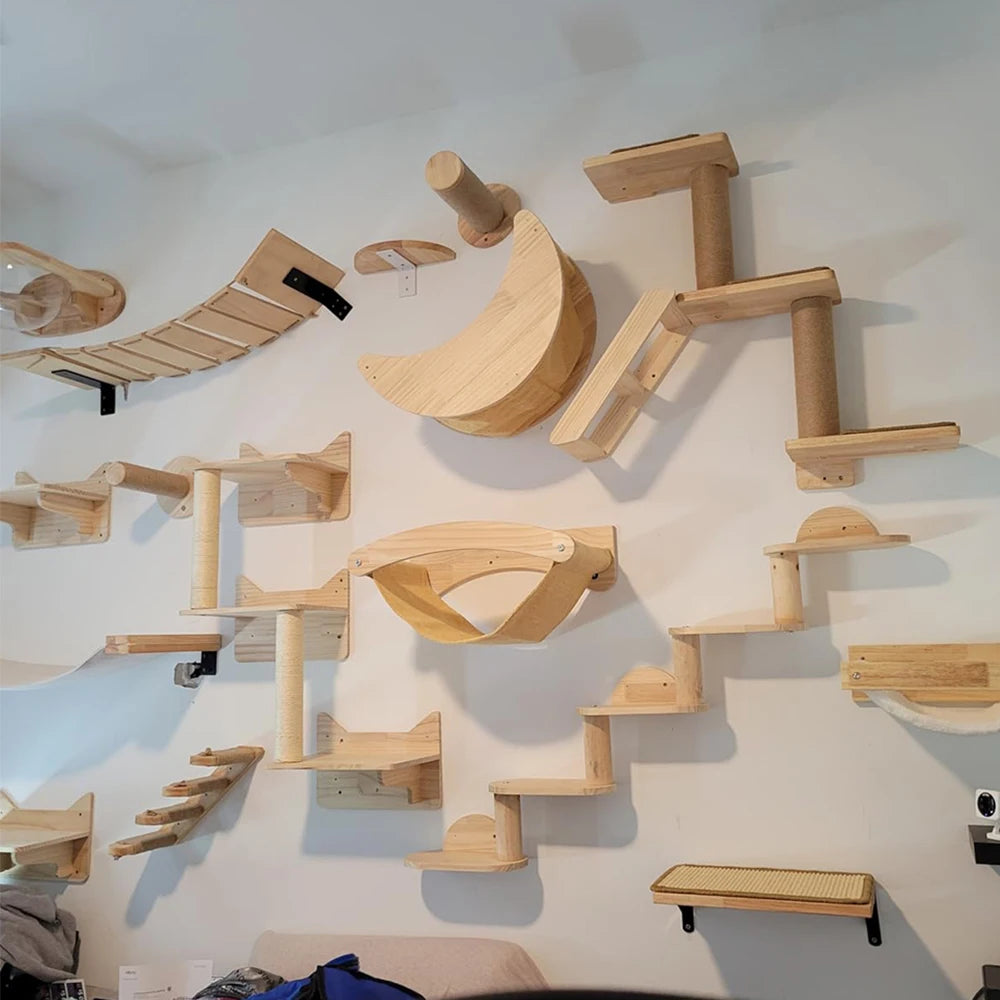 Cat House Cat Tree Wall Mounted Cat Climbing Shelves Cat Hammock Cat Bridge with Scratching Post or Stairway for Kittens