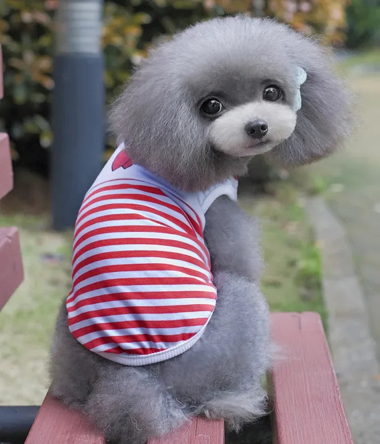 Pet Dog Clothes For Small Dogs Summer Cartoon Vest Clothing Sailor Tie Anchor Print Navy Tie Stripes Cat Dog Breathable T-Shirt