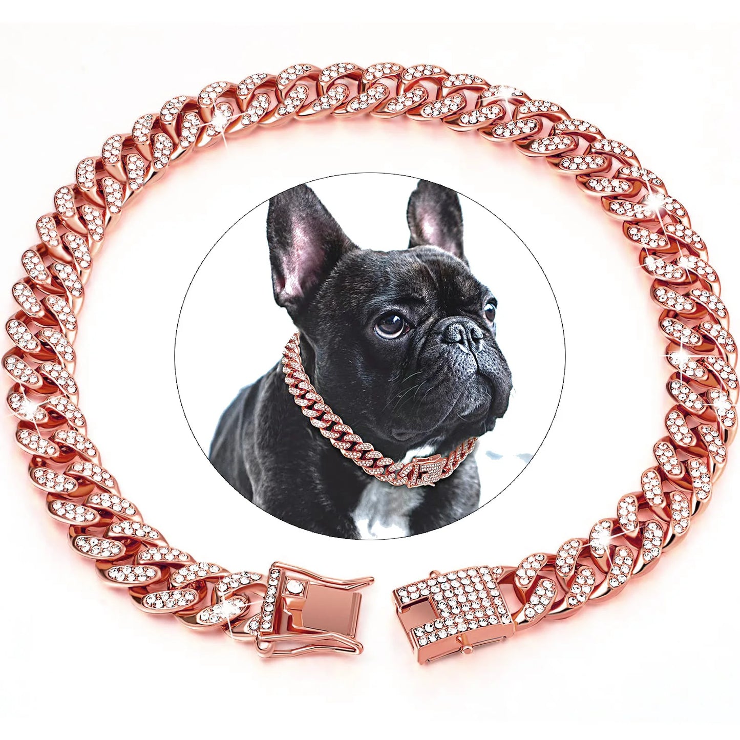 Dog Chain Diamond Collar Walking Metal Chain Collar with Design Secure Buckle Pet Cat Cuban Collar Jewelry Accessories