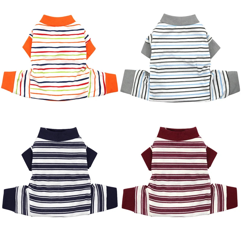 Stripe Dog Pajamas Onesie Spring Autumn Cotton Dog Clothes for Small Medium Dogs, Soft Cat Puppy Jumpsuit Outfits Pet Apparel