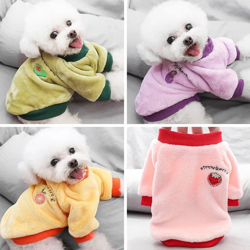 Pet Dog Clothes Warm Fleece Cute Fruit Print Coat Small Medium Cat Shirt Jacket Autumn Puppy Sweater Hoodie Chihuahua Yorkies