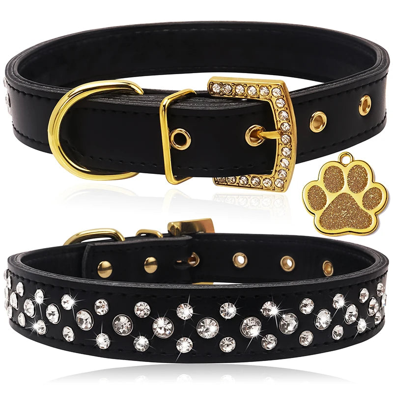 Rhinestone Pet Collars, Comfortable PU Leather Dog Collar, Zinc Alloy Buckle, Glitter, Small Dogs and Cats Product