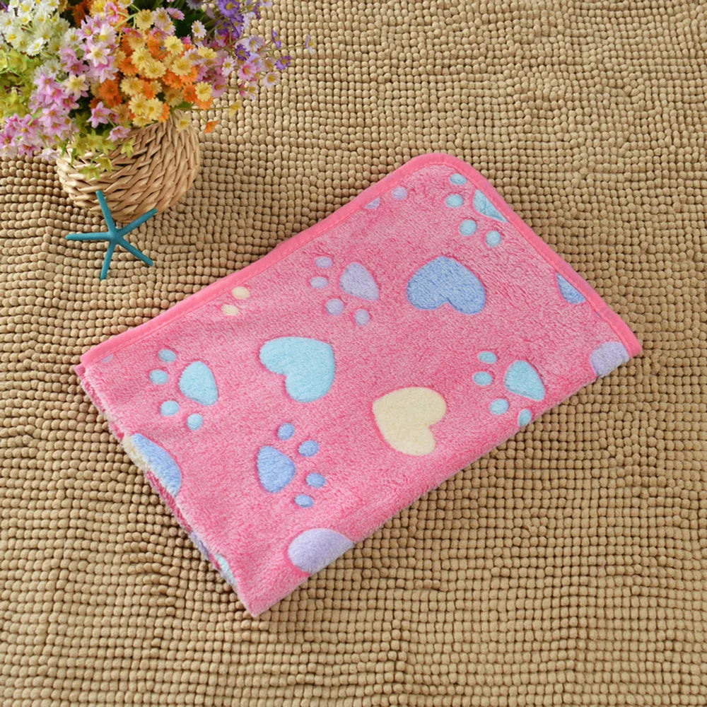 Pet Blanket Dog Puppy Blanket Paw Print Fleece Blanket for Small Medium Large Pet Dog Cat Warm Soft Sleep Mat Doggy Bed Blanket