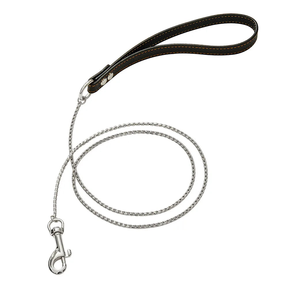 Dog Chain Leash for Dog Collar 18K Gold Sliver Cuban Link Anti-Bite Metal Strong Dog Leash for Walking Training Small Medium Dog