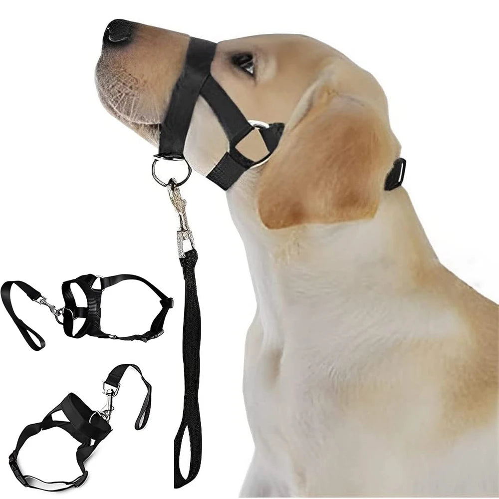 Nylon Dog Muzzle for Small Medium Large Dogs Adjustable Anti Barking Biting , Control Pet Leader Dog Head Collar Halter Leash