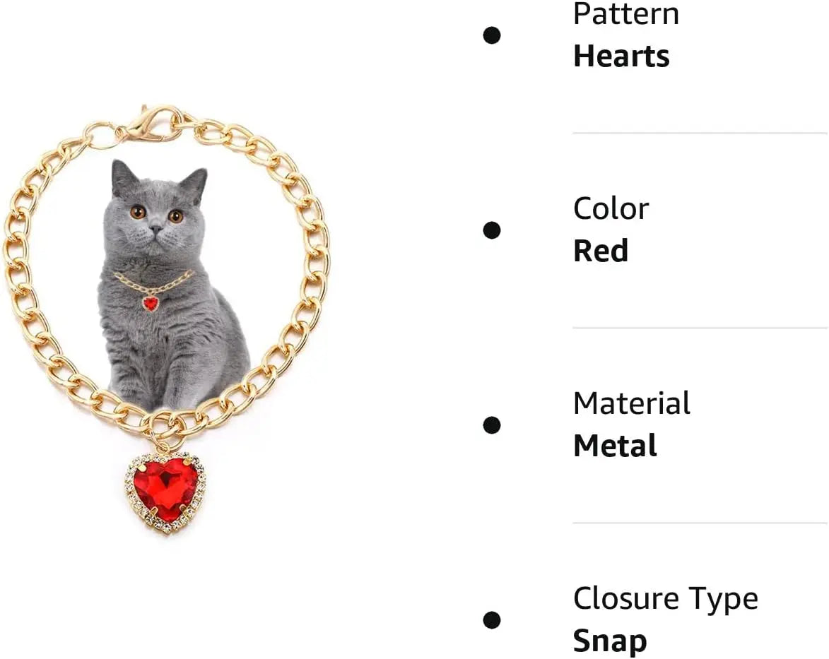 Luxury Dog Cat Necklace Jewelry with Heart Diamond Pendant Design Gold Chain Collar Pet Wedding Birthday Costume Accessories