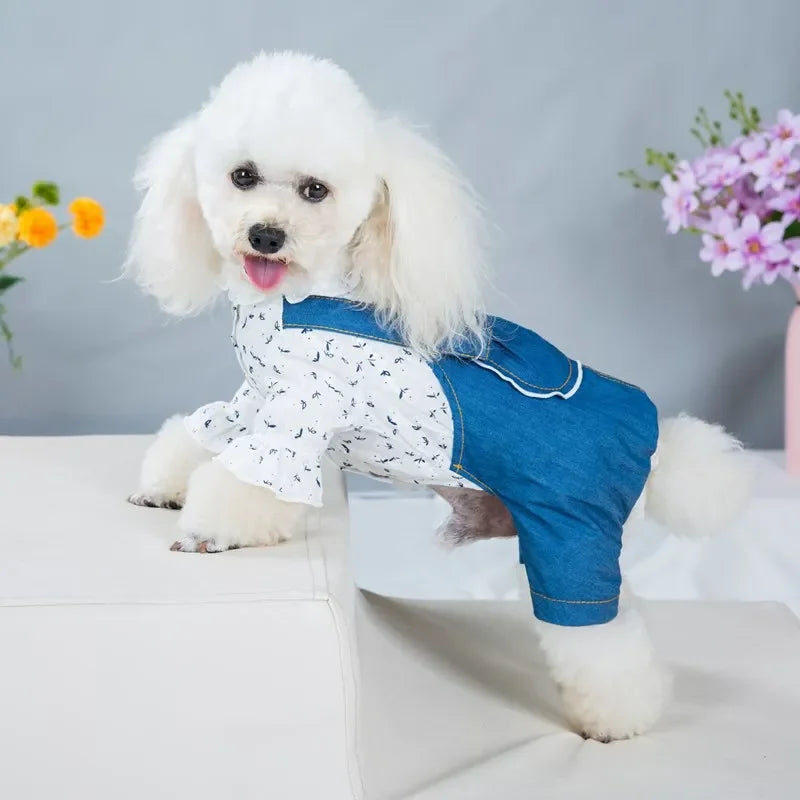 Pet Dogs Clothes Thin Denim Strap Dog Rompers Princess Pet Four-legged Clothes Jumpsuit for Dog Sweet Puppy Kitten Costumes Coat