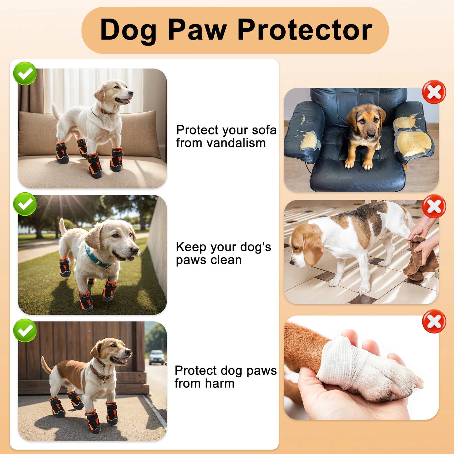 UXCELL 4pcs Casual Dog Shoes Waterproof Anti-Slip Dog Shoes Dog Boots Paw Protectors Outdoor Walking Protector Pets Shoes