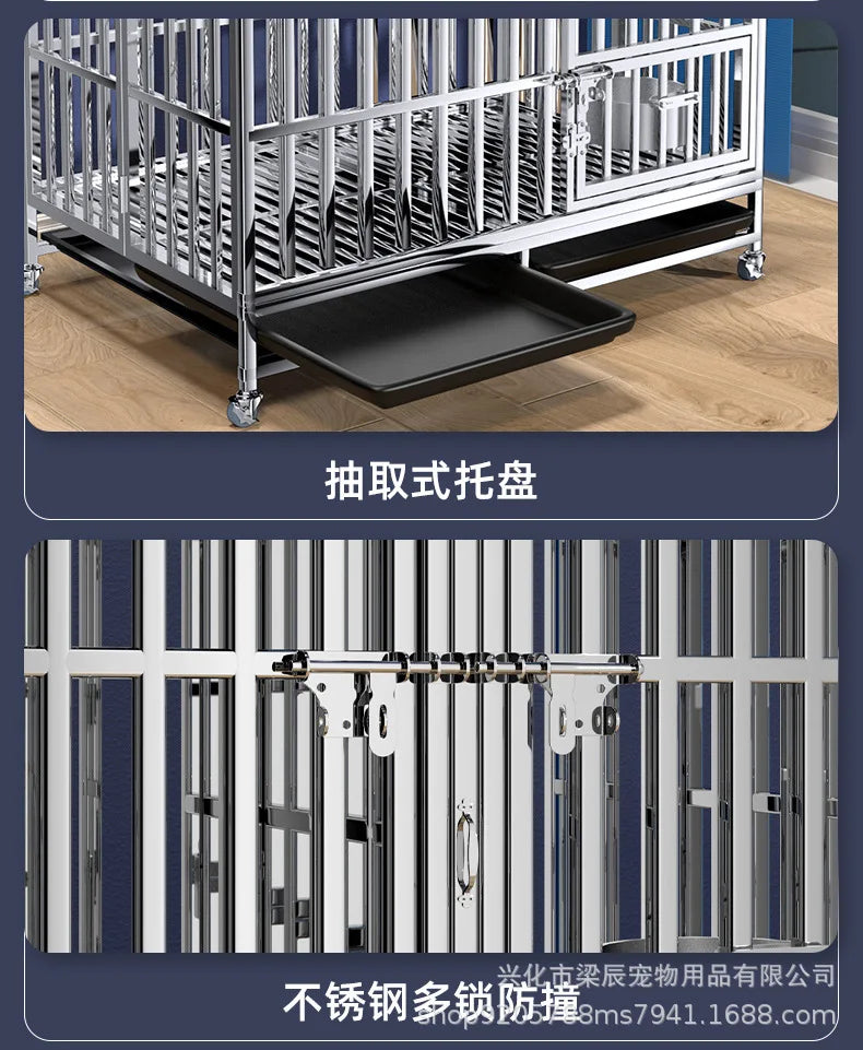 Stainless steel dog cage with partition mother and child cage square tube double cage large pet golden retriever ken