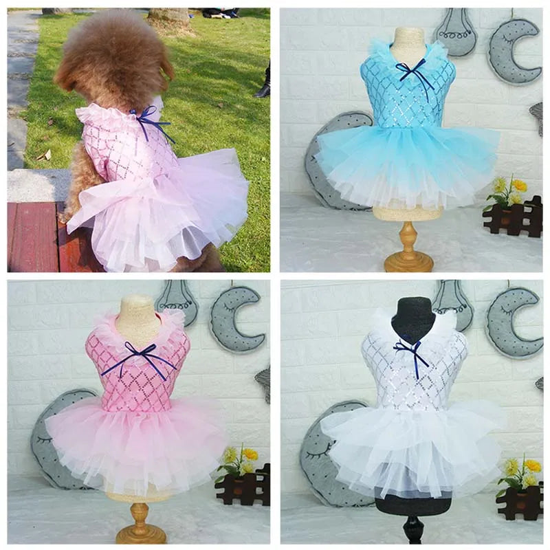 Small Dog Dress Pet Tutu Dress with Sequin Bows Princess Tulle Skirt Puppy Dog Clothes Chihuahua York Terrier Pet Apparel