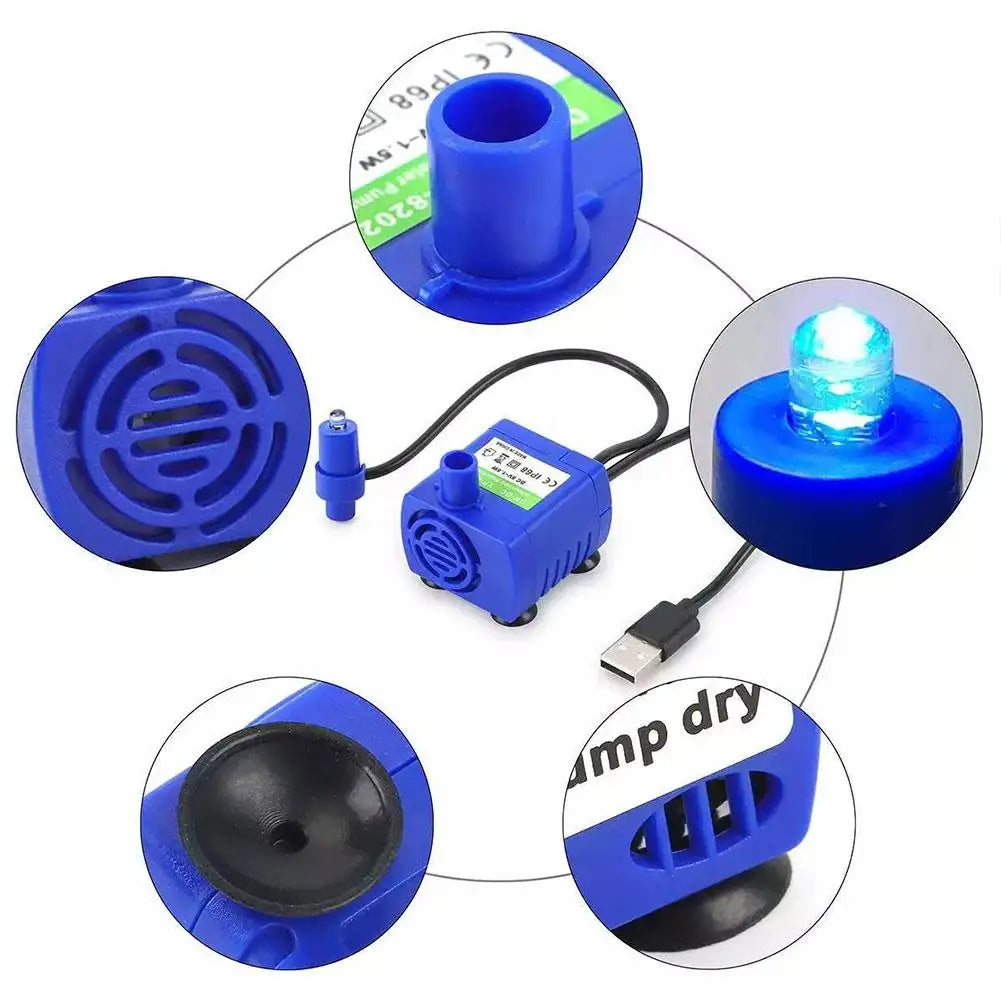 Silent AC Water Pump DC Power-off Water Pump Easy To Light Light Disassemble Pet Two-color Pump LED Fountain D9U9