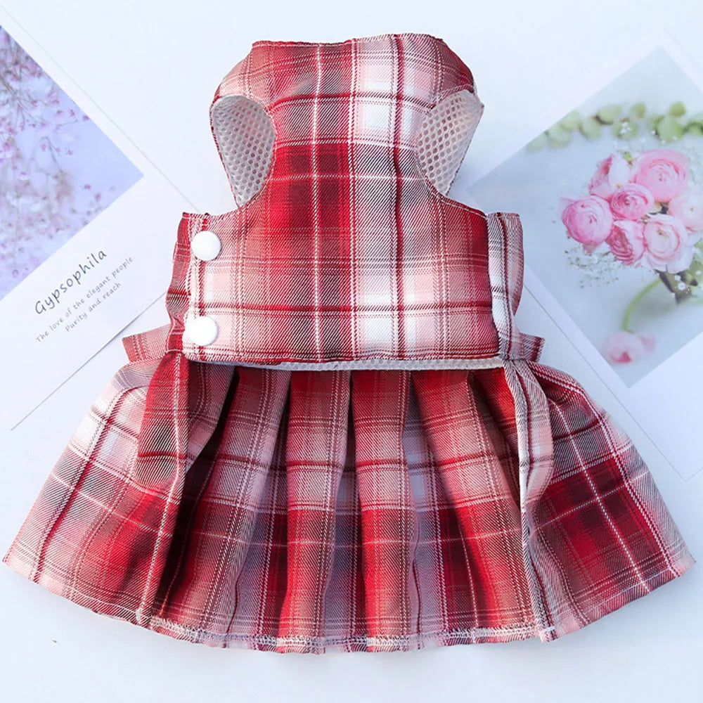 Puppy Dog Adjustable Harness Pet Plaid Skirt Cat Dog Vest Type Traction Clothes Small Dog Party Birthday Wedding Bowknot Dress