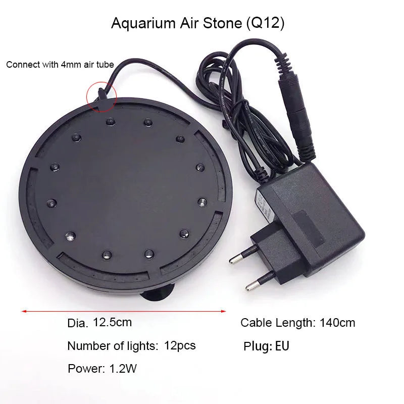 1pc Aquarium Air Stone Bubble Bar with LED Light Underwater Oxygen Pump Aquarium Fish Tank Aerator Pump Stone with Suction Cups