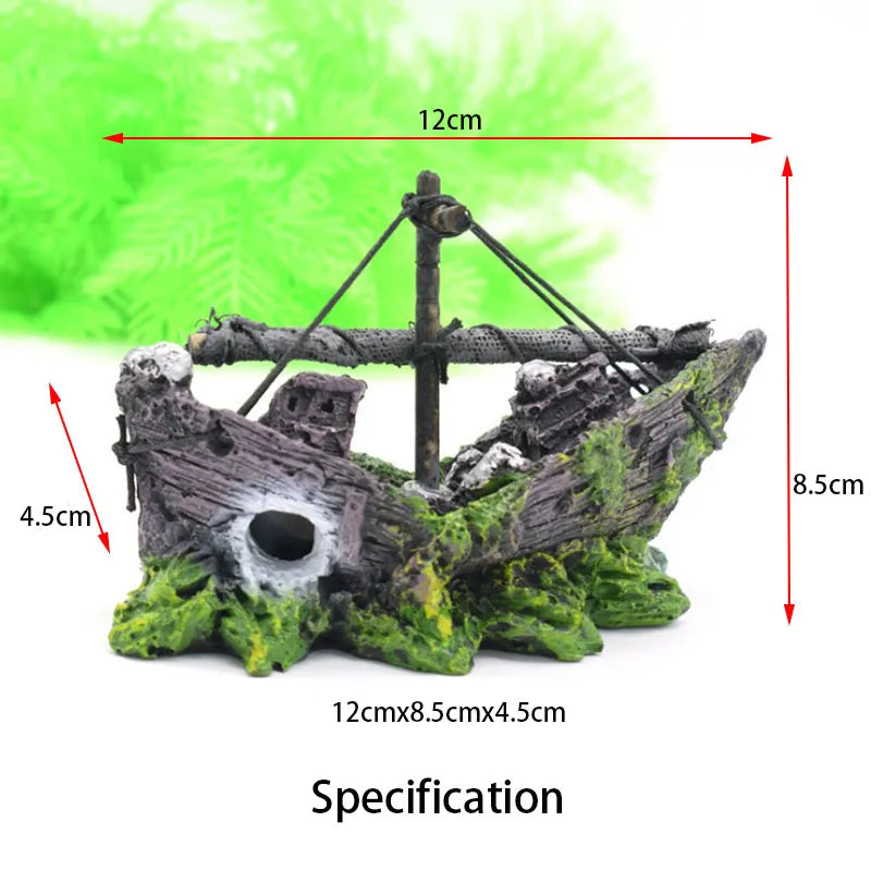 1Pcs Aquarium Decoration Wreck Ship Ornament Sailing Boat Fish Tank Cave Decor Resin Ornaments Landscaping Decor Akvaryum Dekor