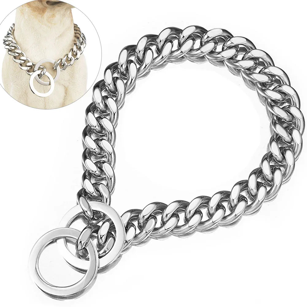 Stainless Steel Dog Chain Collar, Rose Gold Pet Necklace, Strong P Chain Choker for Small and Big Dogs, 15mm Width