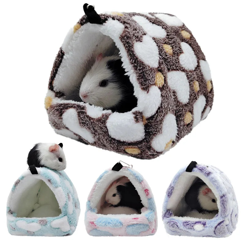 1PCS Coral Fleece Dot Printing Small Foam Pet House Hanging Hamster Bed For Small Animals Squirrel Parrot Cotton Nest