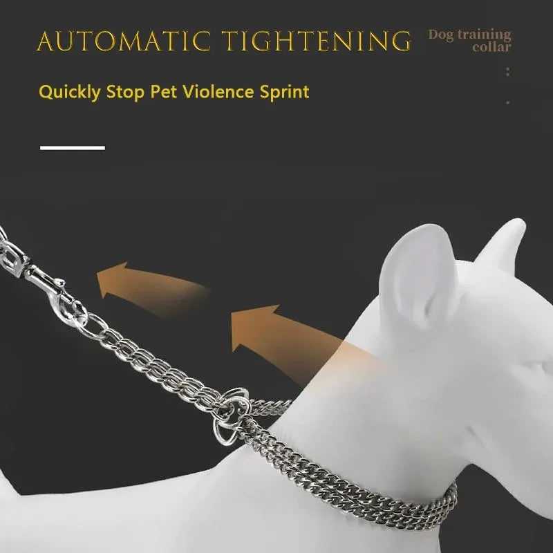 30-71cm Dog Collar Metal Adjustable Double Row Telescopic Chain Triple Ring Explosion-Proof Punch Collar Dog Training Supplies