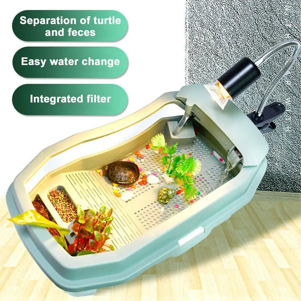 Turtle Tank Aquarium Baby Turtle Habitat With Lid Pet Turtle Habitat Detachable Double Layers Turtle Tank Anti-Slip Tortoise