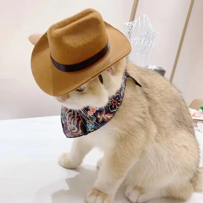 Pet Hat Dog Cat Western Cowboy Hat Halloween Pet Outdoor Caps Funny Retro Photo Prop Dog Accessories Doll Decor Pet Products