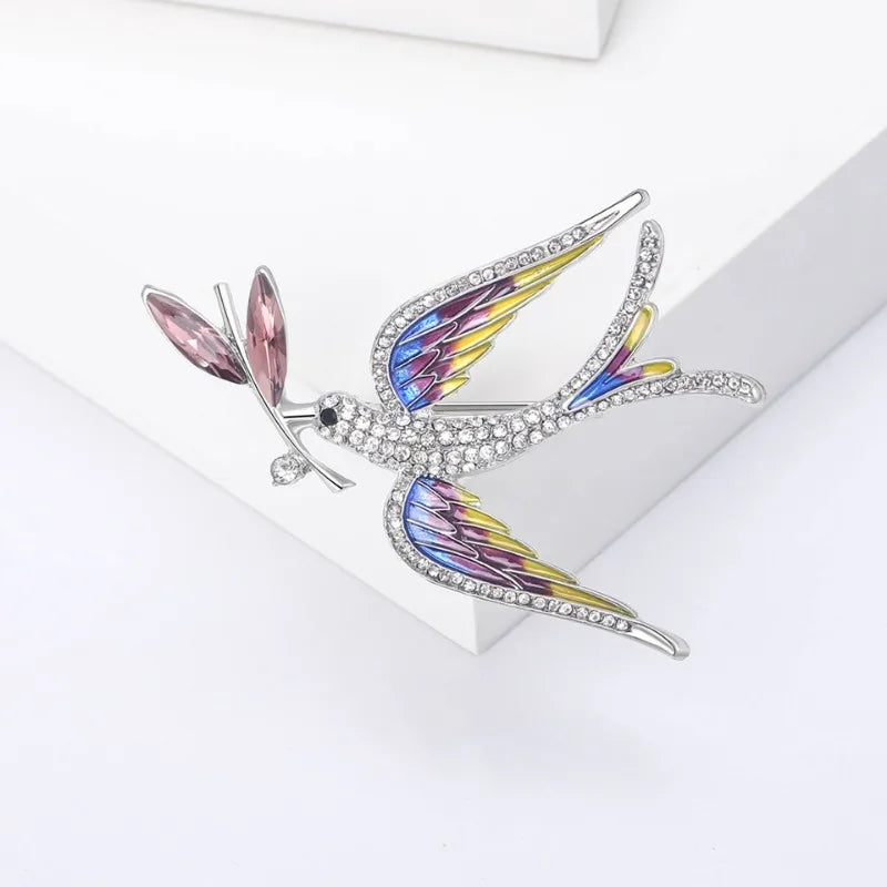 Swallow Holding A Branch Brooch Women's Alloy Rhinestone Bird Badge Fashionable and Versatile Suit Coat Corsage Jewelry Pin