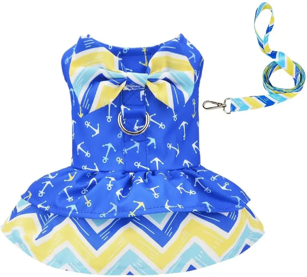 Luxury Bowknot Dog Dress for Small Dogs Summer Yorkie Chihuahua Girl Puppy Dog Clothes Princess Harness Dress and Leash Set