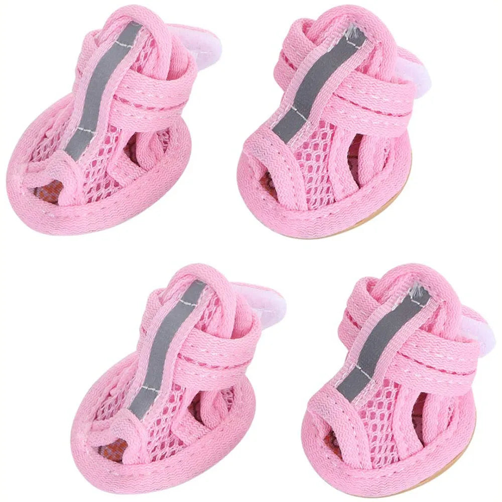 4pcs Small Size Dogs Mesh Sandals Breathable Summer Dog Shoes Safety Reflective Anti-Slip Sneakers for Puppy Teddy Pet Supplies