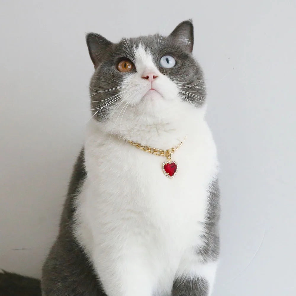 Cat Collar Dog Princess Love Cat Necklace Handmade Birthday Party Necklace Cat Accessories Pet Puppy Crystal Diamond Pendant