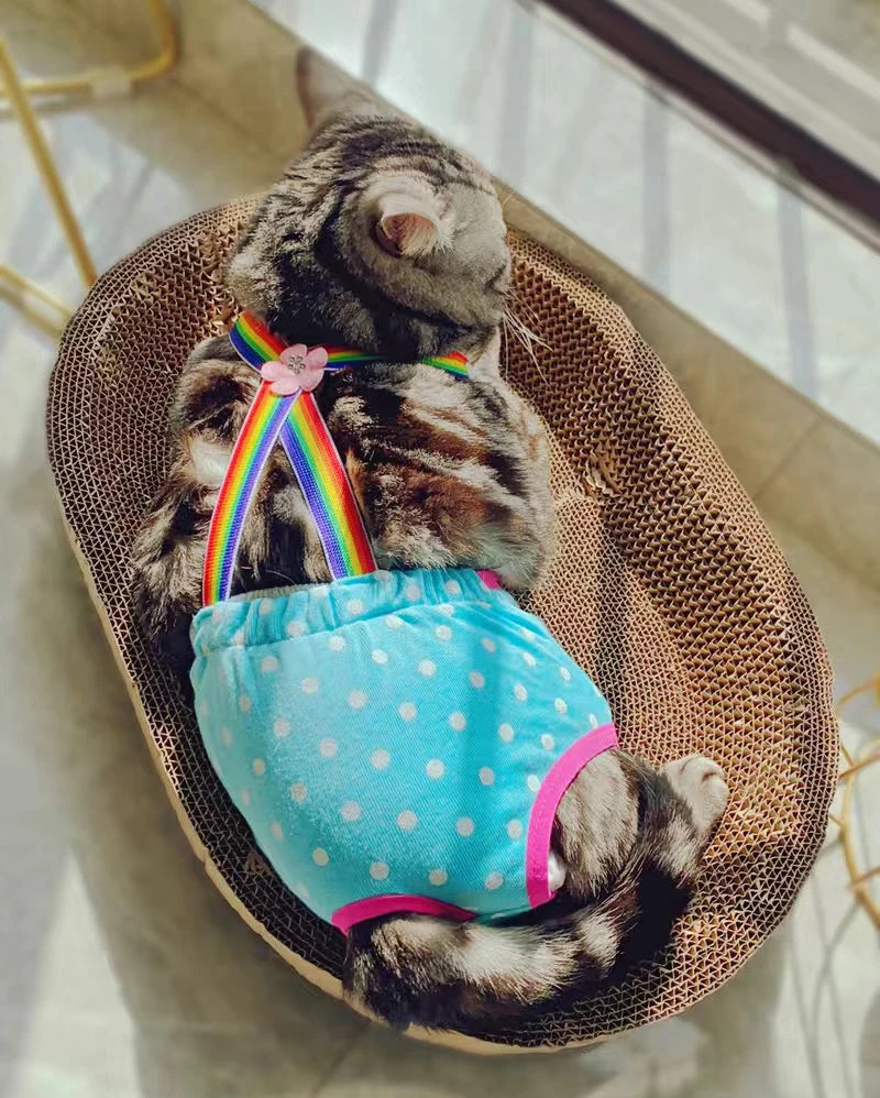 Sweet Sphynx Cat Physiological Pants with Straps Denim Female Pet Safety Sanitary Panties for Cats Gota Animals mascotas Costume