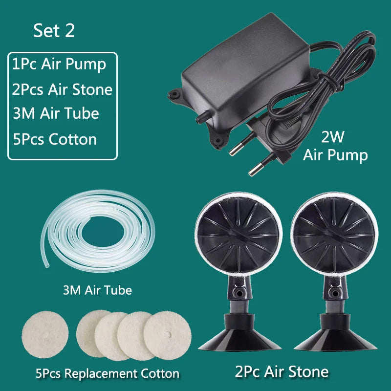 1Set Plastic Aquarium Air Stone With 2W Air Pump Pond Fish Tank Pump Aerator Aeration Hydroponic Oxygen Air Stone with Tube