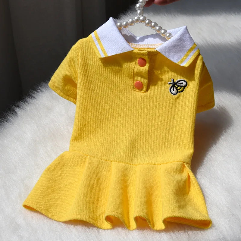 Cute Dog Polo Dresses for Small Dogs Girl, Puppy Skirt with Pleated Hem Sundress Costume Spring Summer Dog Clothes Pet Apparel