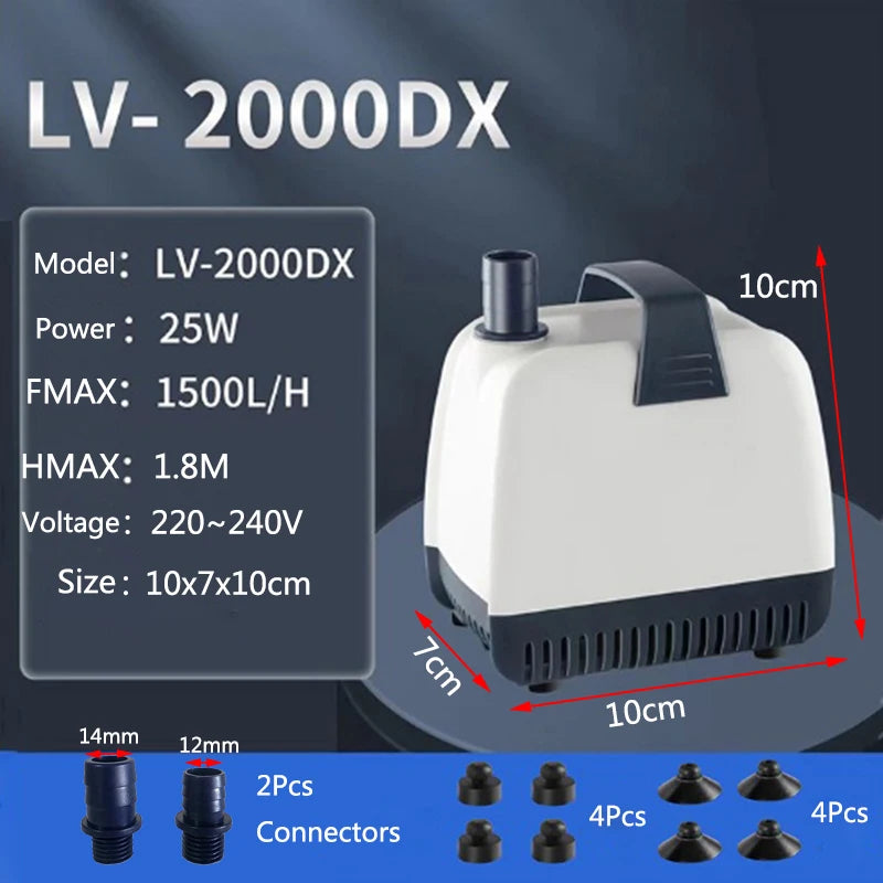 15W 25W Bottom Suction Water Pump Aquarium 220V-240V Ultra-Quiet Submersible Pump For Water Cycle and Pumping of the Fish Tank