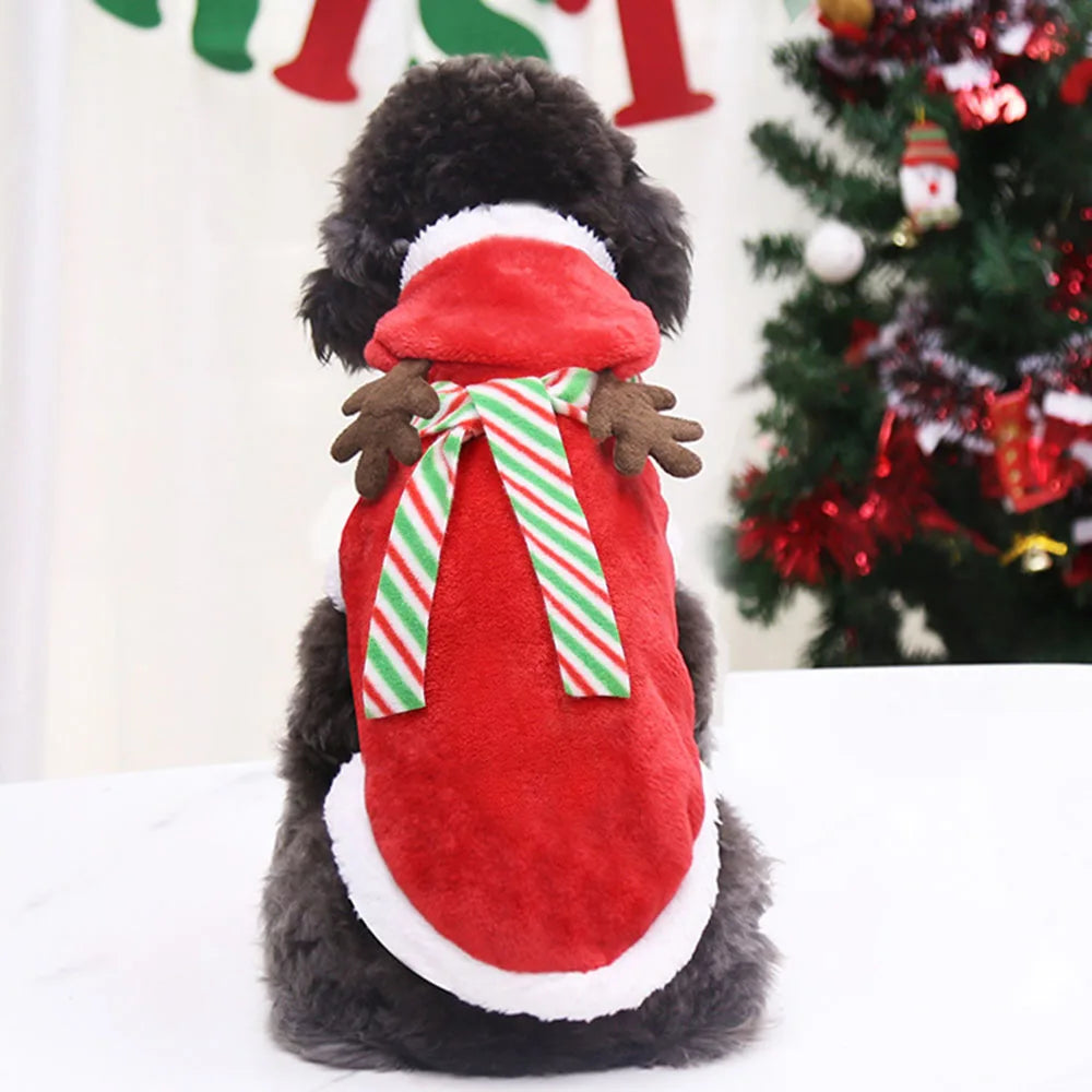 Christmas Dog Clothes Hoodie Pet Dog Sweater Flannel Antlers Scarf Winter Warm Small Dog Outfit Cat Hooded Clothing Costume Coat