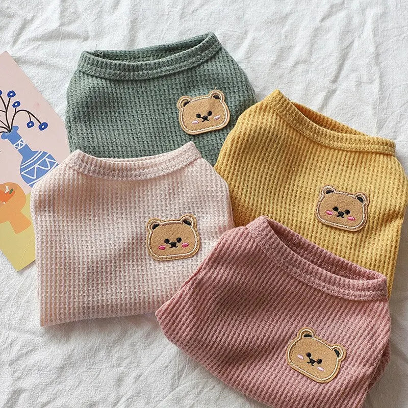 1pc Green Bear Vest Pet Dog Clothes Cat Solid T-shirt Clothing Dogs Thin Small Fashion Chihuahua Summer Breathable