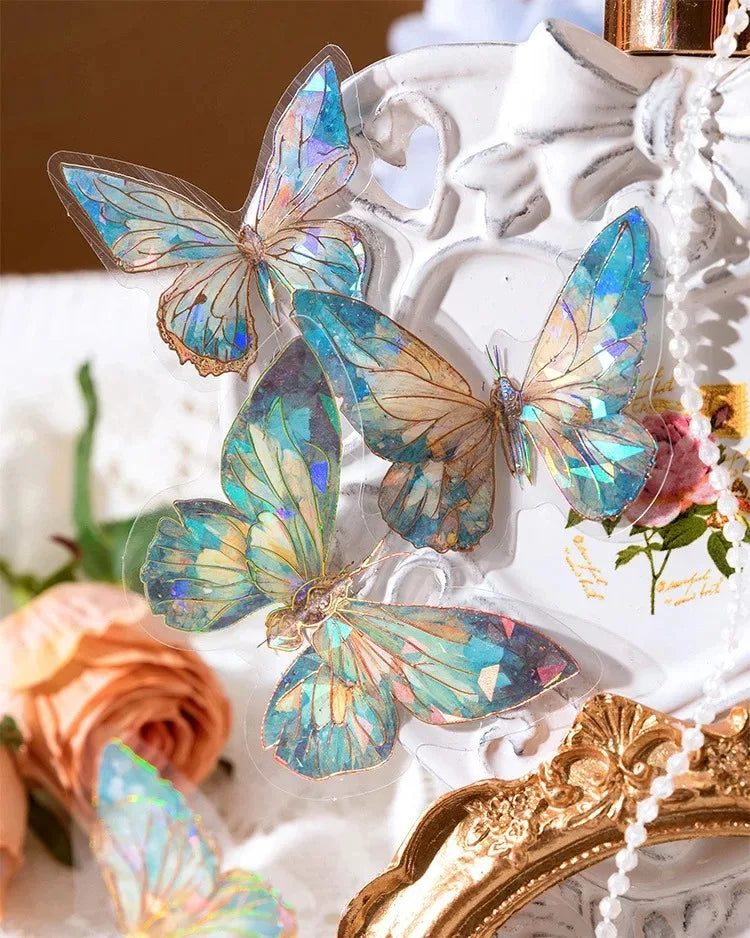 5Style 20pcs/pack INS Butterfly PET Sticker Pack Ice Crystal Laser Gold DIY Handbook Decoration 3D Scrapbook