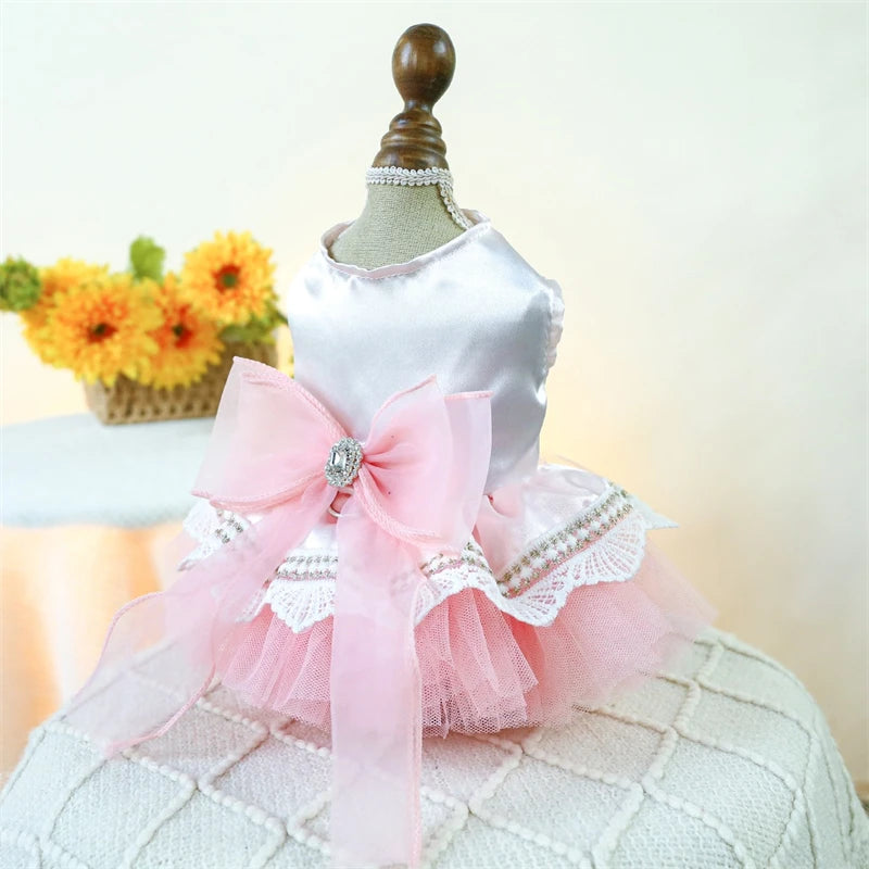 Sweet Princess Female Puppy Summer Clothes Wedding Party Dress for Dogs White Lace French Bulldog Small Medium Pet Cat Clothing