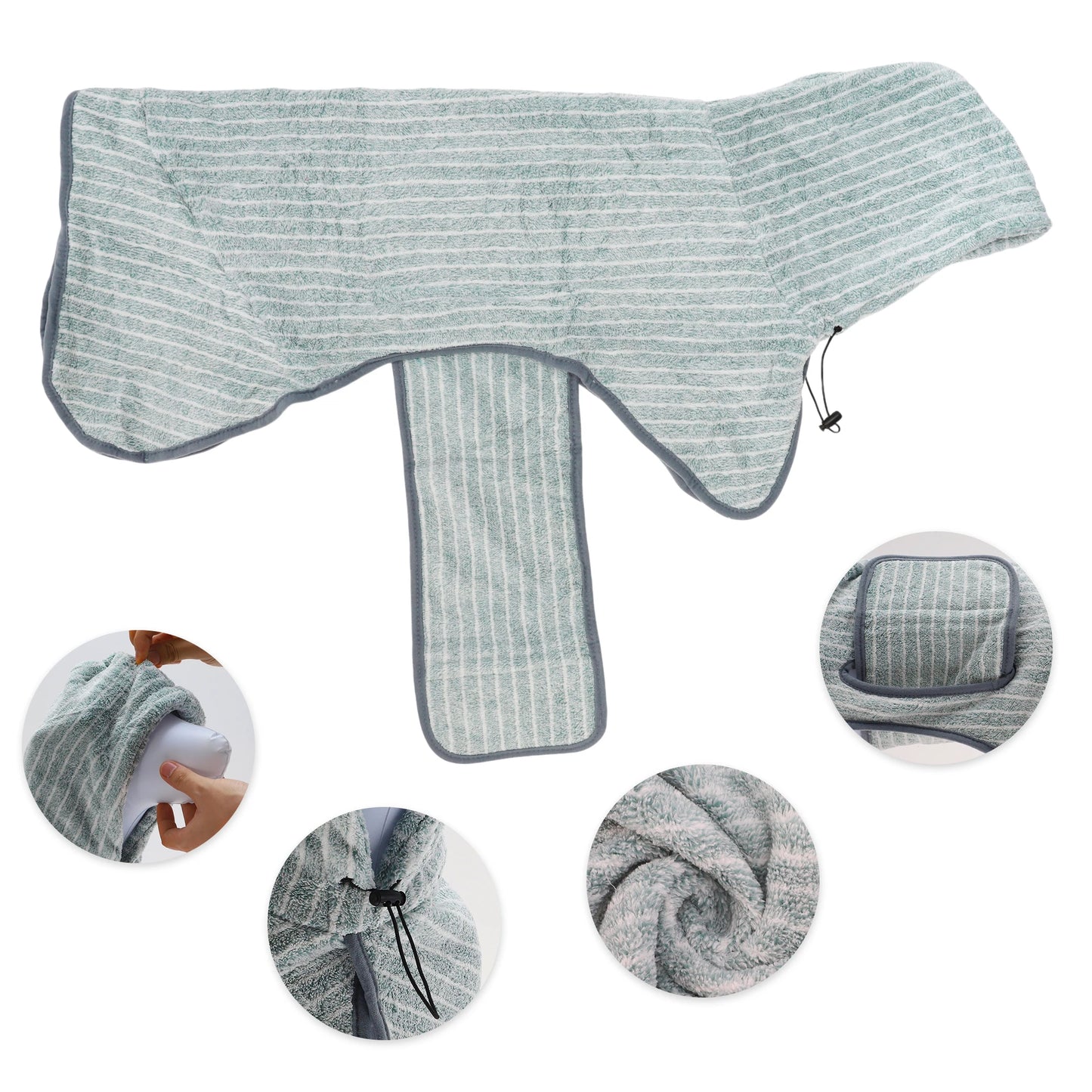 UXCELL Dog Bathrobe Pet Hooded Drawstring Towel Casual Striped Soft Dog Bath Towel Absorbent Dog Coral Fleece Coat Bath Robe