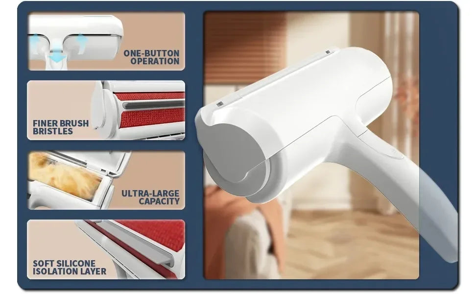Pet Fur & Lint Roller With Self-Cleaning Base